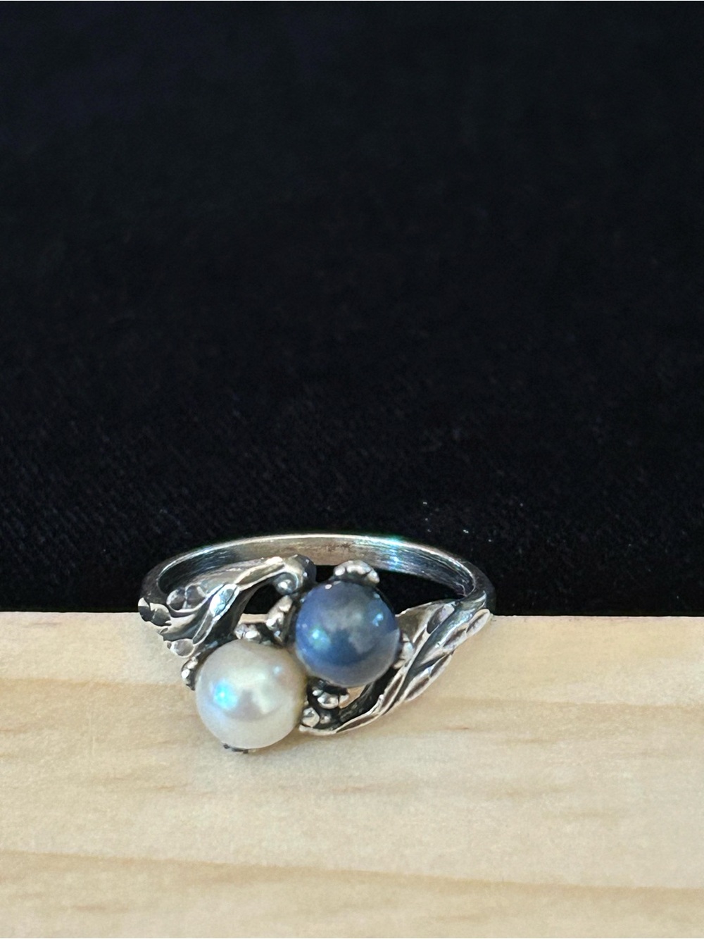 Sterling Silver Wheeler Manufacturing Co., Double Pearl Ring - size 8.25, Signed